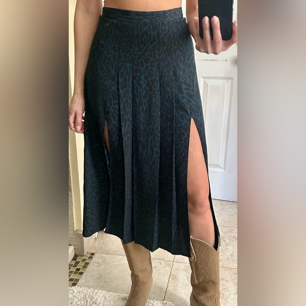 Topshop Black and Blue Midi Skirt